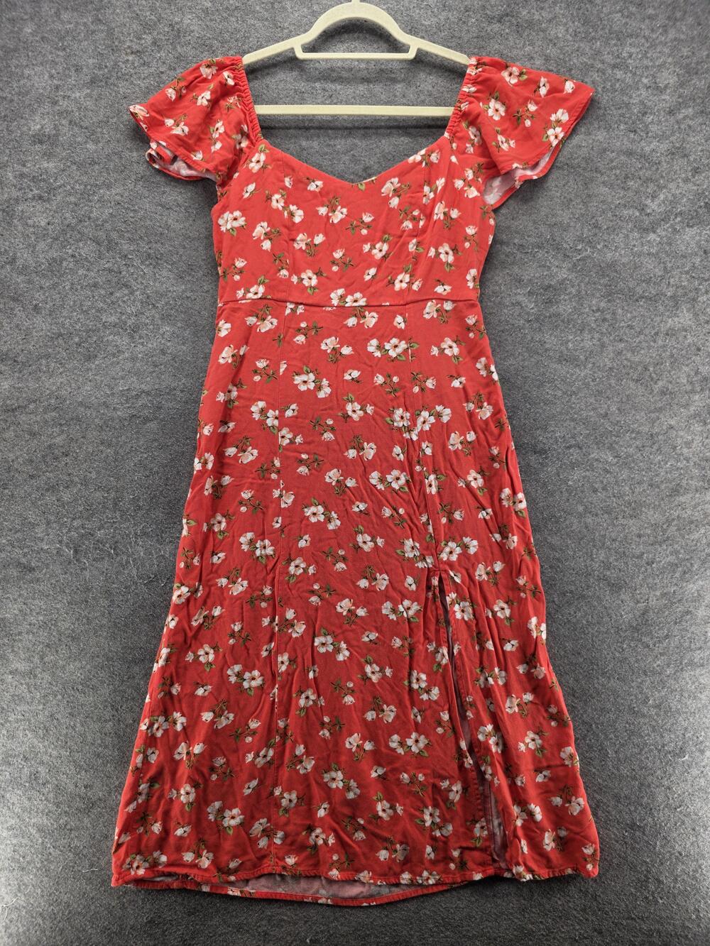 Old Navy Dress Womens M Red Fit & Flare Sundress Midi Off The Shoulder Floral